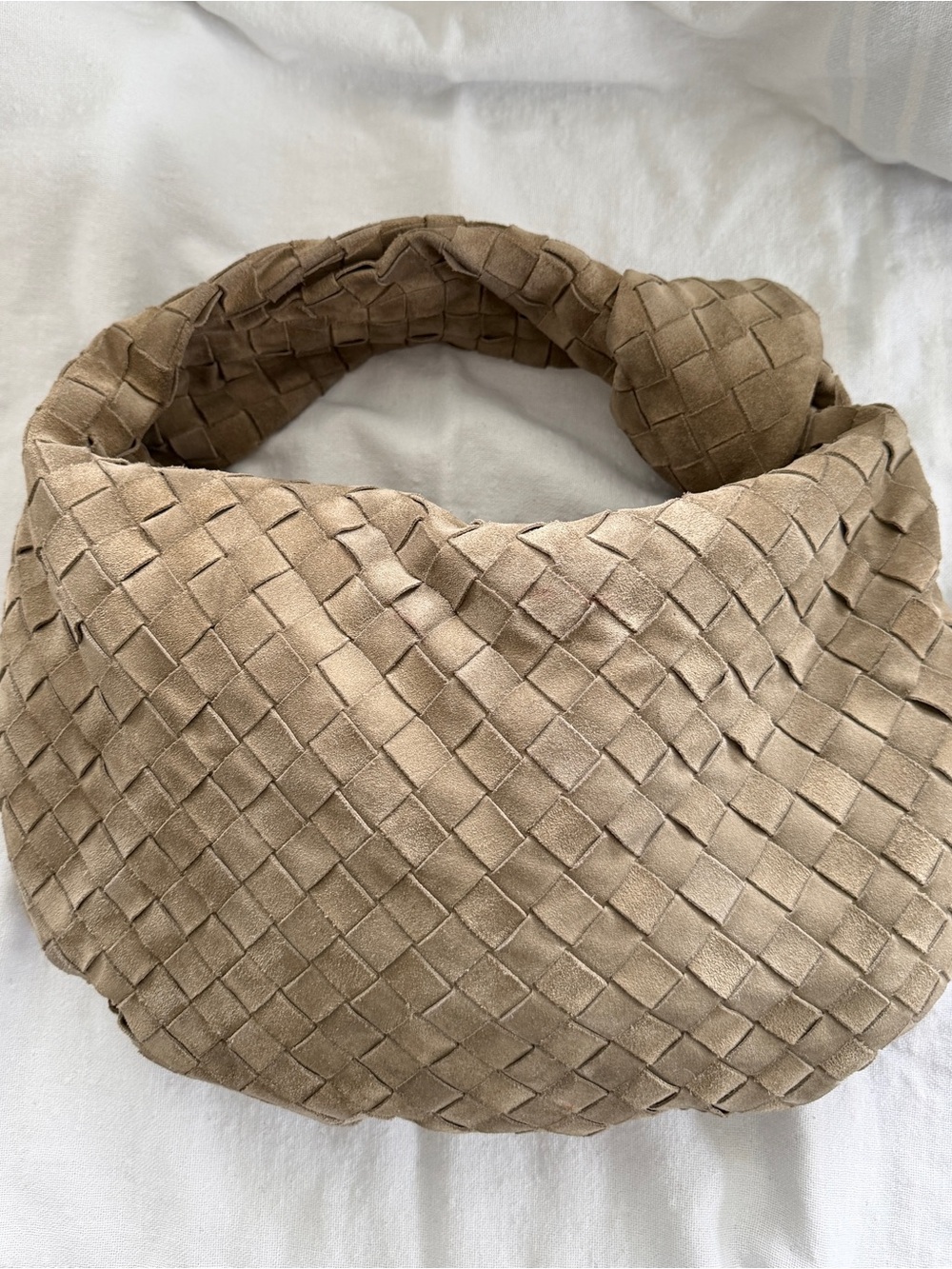 Bottega Veneta Tan Intrecciato Suede Shoulder Bag - Picture 10 of 14